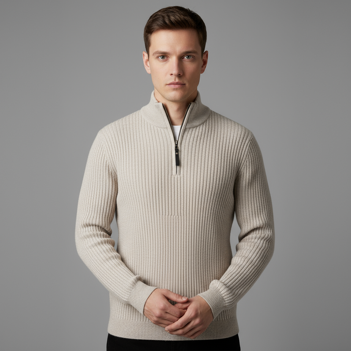 Pull Homme Zippé Col Montant | Maille Côtelée
