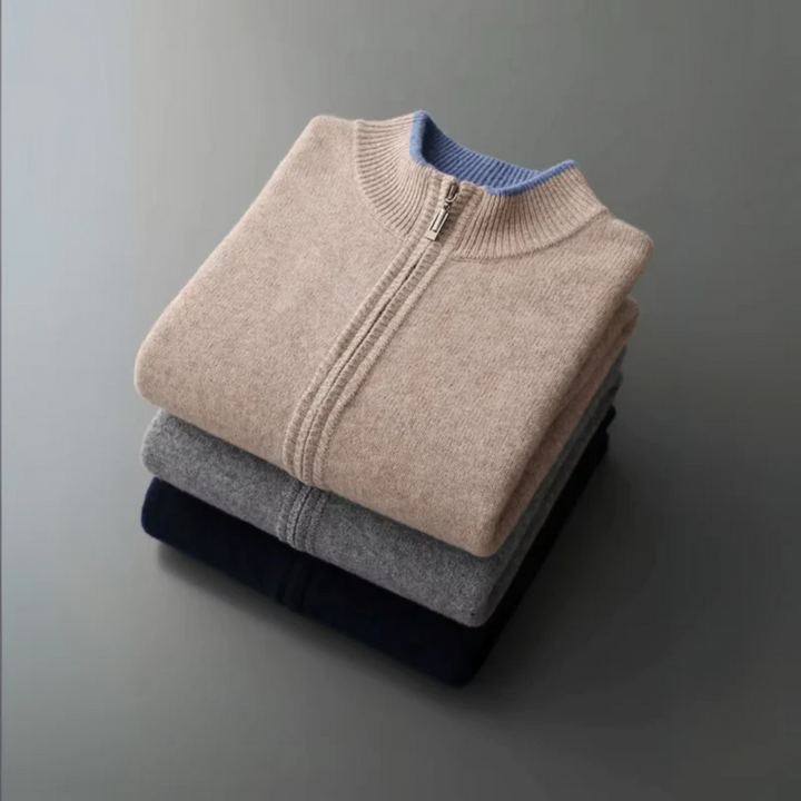 Cardigan Homme Zippé Laine Mérinos | Col Montant