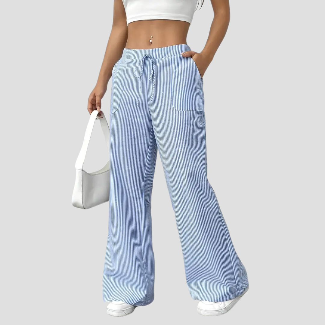 Pantalon Large Femme Rayé | Taille à Cordon