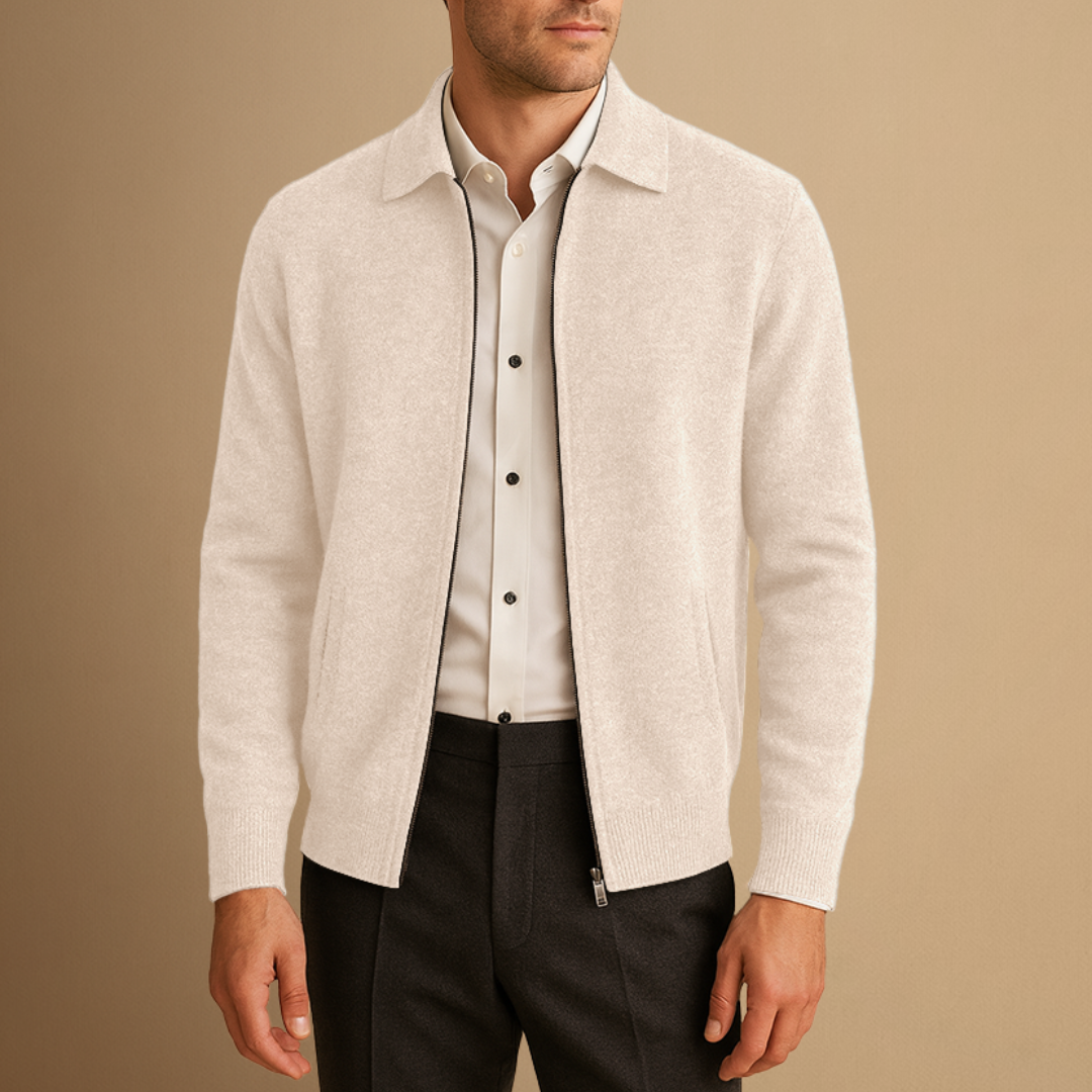 Cardigan Homme Cachemire Zippé Col Polo