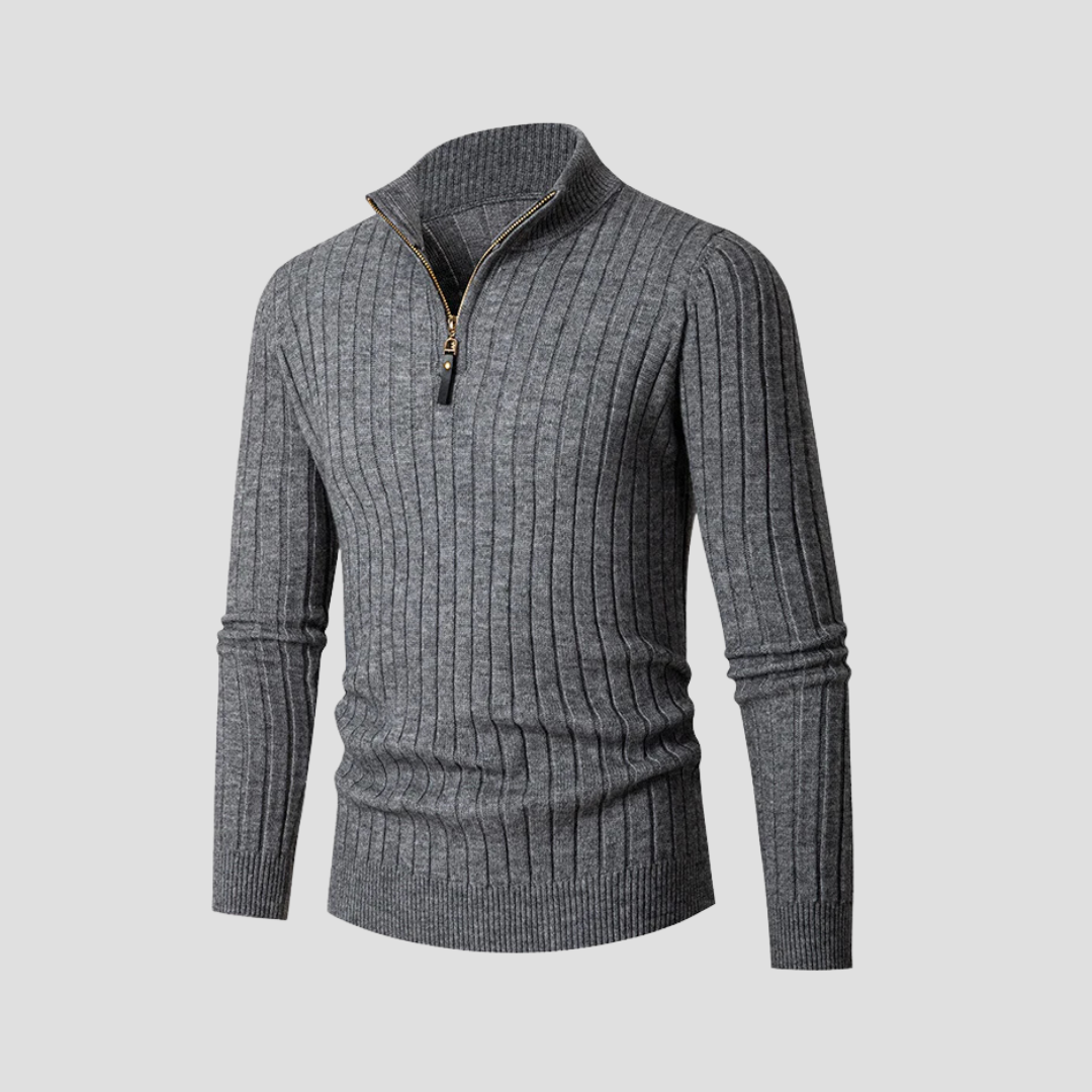 Pull Homme Zippé Col Montant | Maille Côtelée