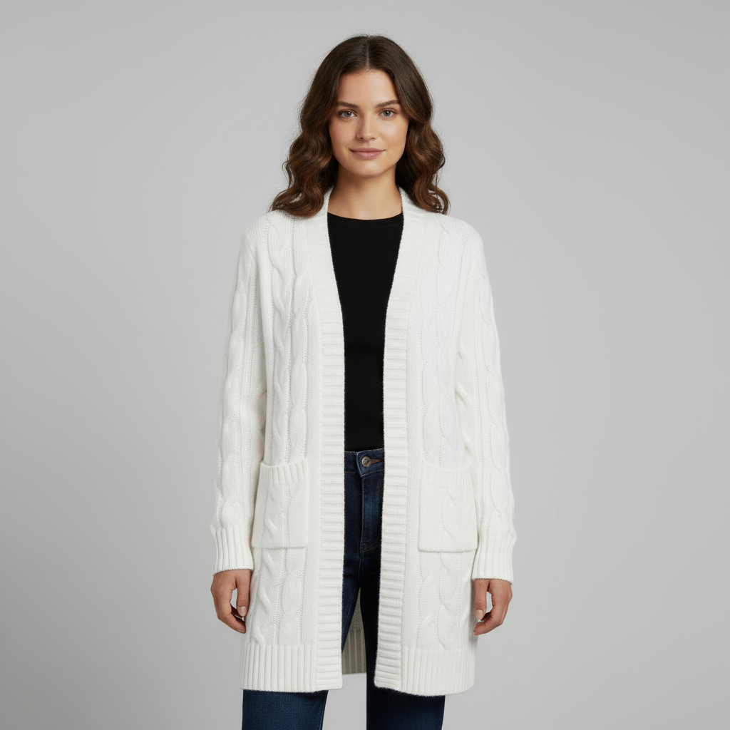 Cardigan Femme Long à Capuche | Maille Côtelée
