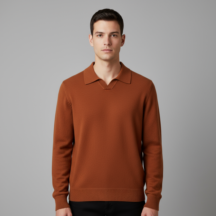 Pull Homme Col Ouvert Maille Côtelée