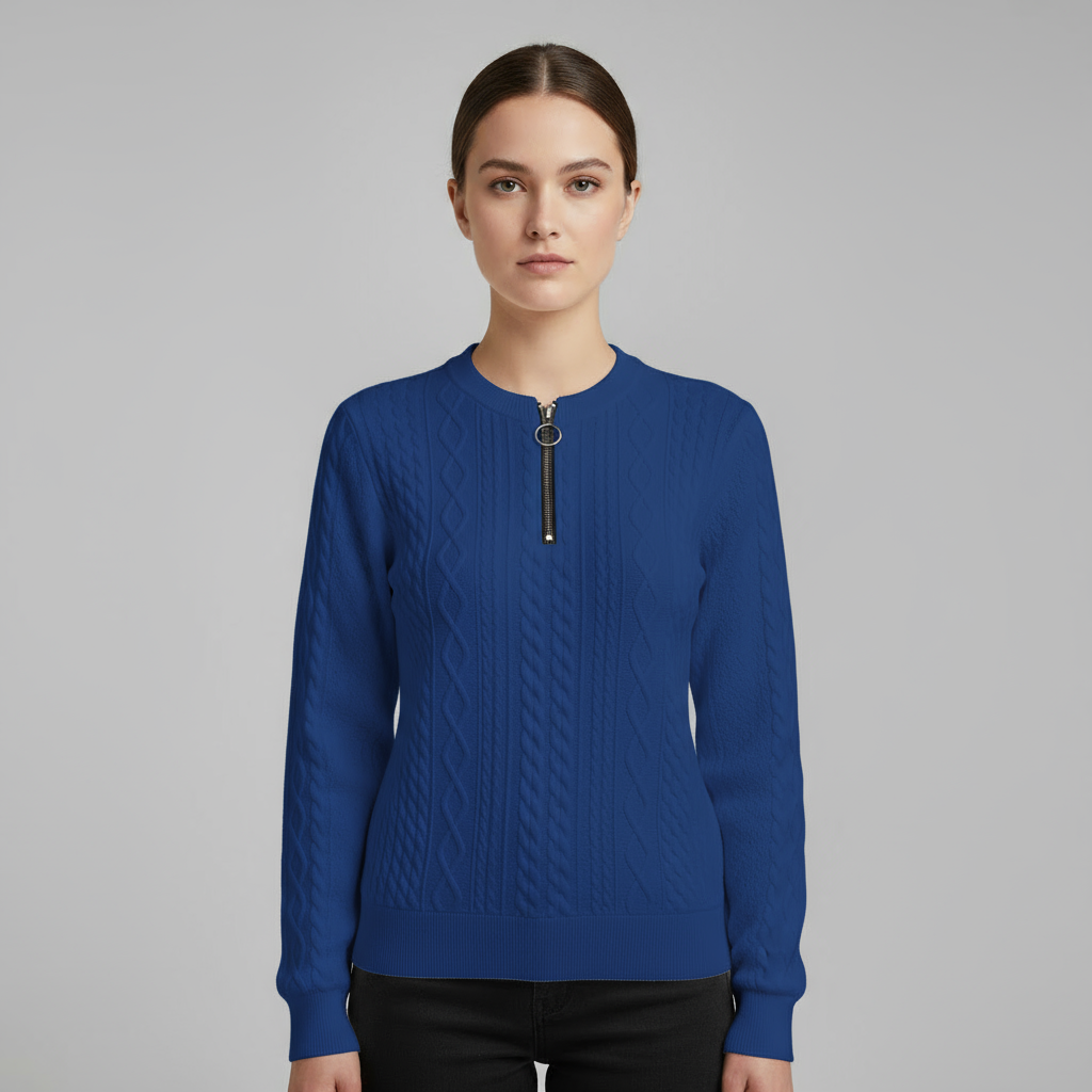 Pull Femme Demi-Zip Col Montant