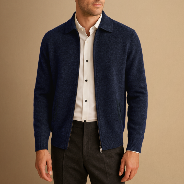 Cardigan Homme Cachemire Zippé Col Polo