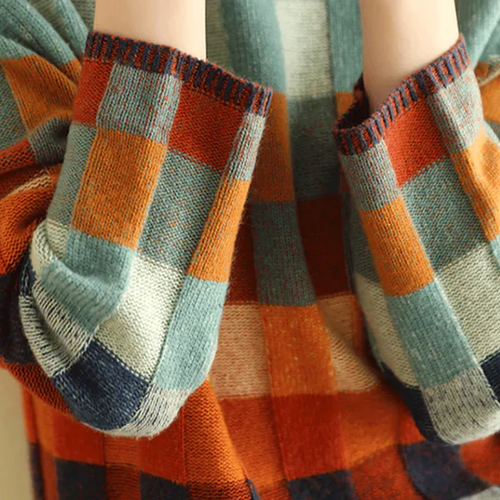 Pull Femme Col Roulé Patchwork Orange