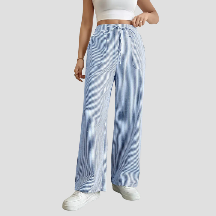 Pantalon Large Femme Rayé | Taille à Cordon