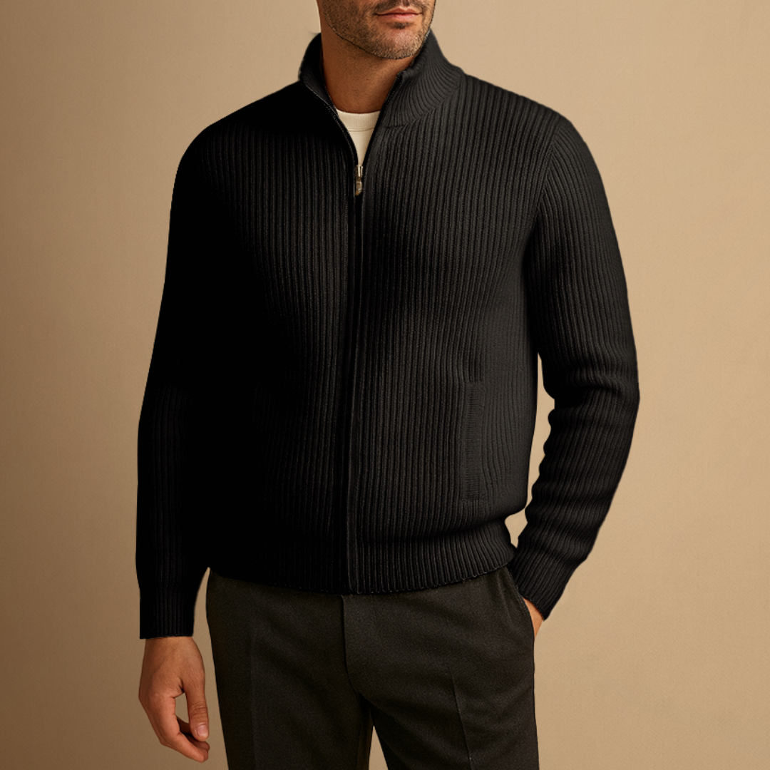 Cardigan Homme Zippé Maille Côtelée | Col Montant