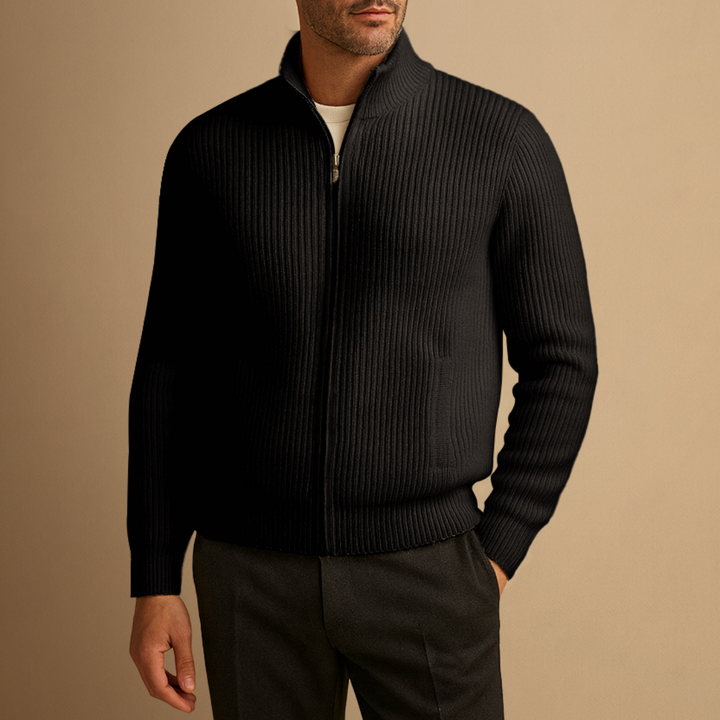 Cardigan Homme Zippé Maille Côtelée | Col Montant