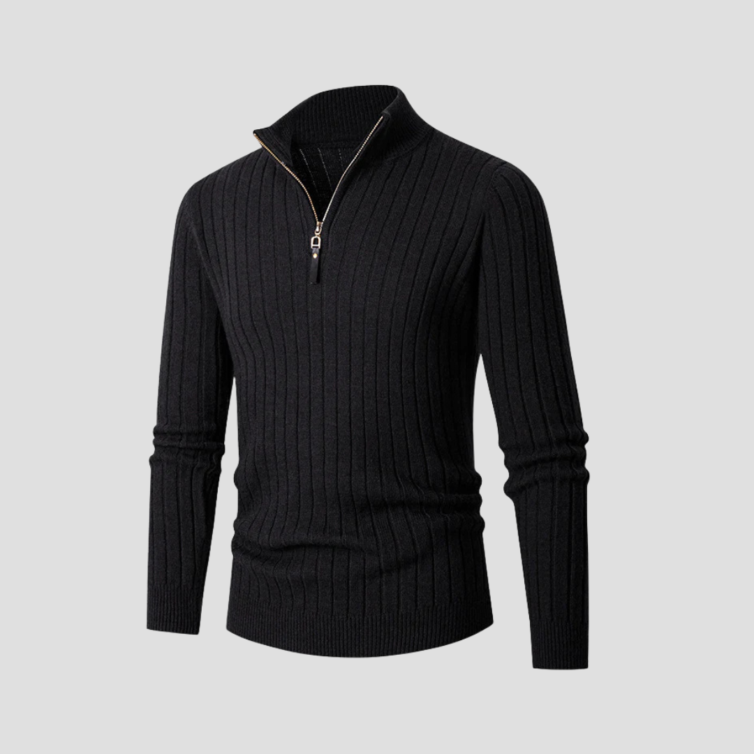 Pull Homme Zippé Col Montant | Maille Côtelée