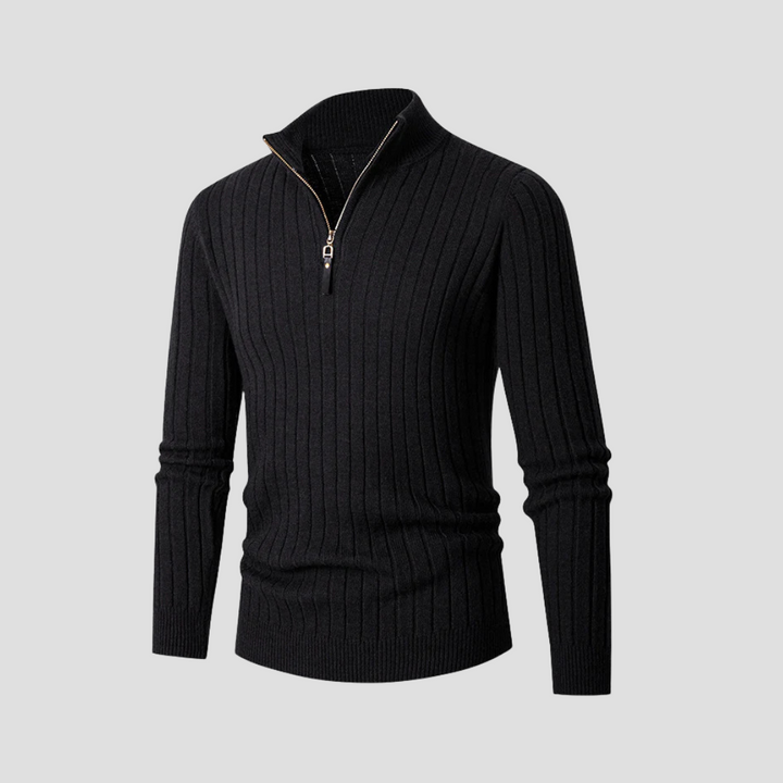 Pull Homme Zippé Col Montant | Maille Côtelée