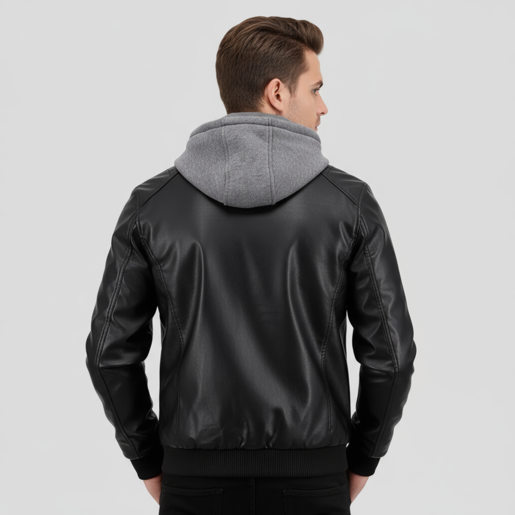 Veste Motard Homme Cuir à Capuche