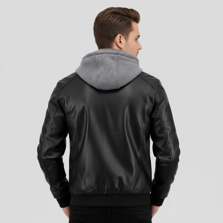 Veste Motard Homme Cuir à Capuche