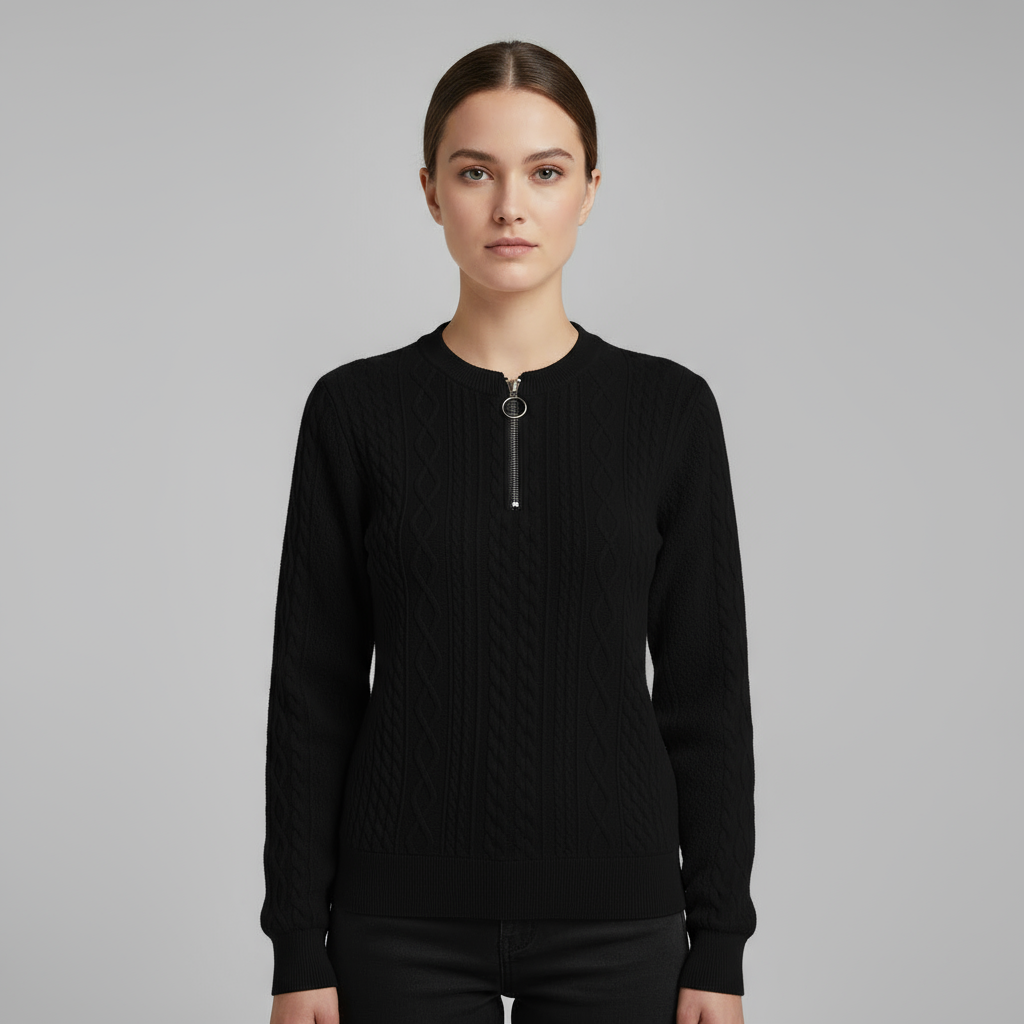 Pull Femme Demi-Zip Col Montant