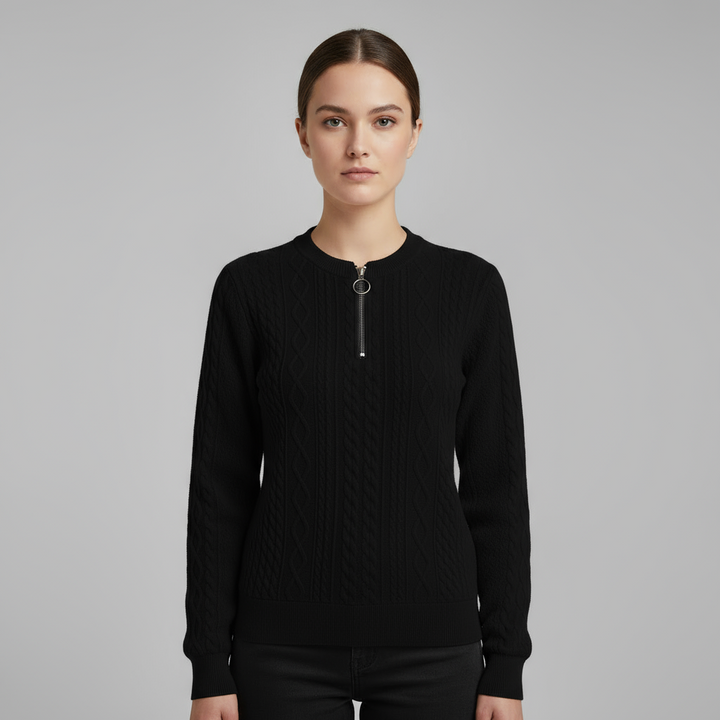 Pull Femme Demi-Zip Col Montant