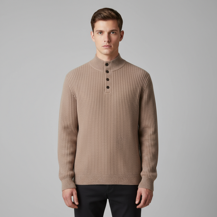 Pull Henley Homme Laine Mérinos Côtelé
