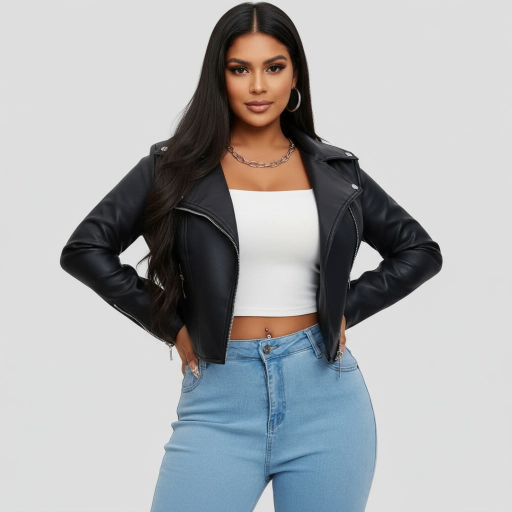 Veste Biker Femme Zippée | Col à Revers