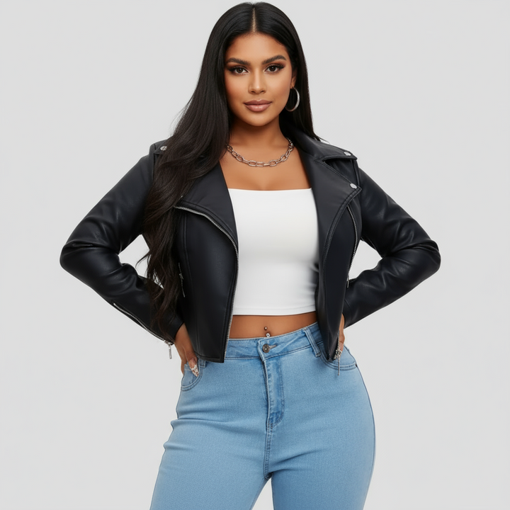 Veste Biker Femme Zippée | Col à Revers