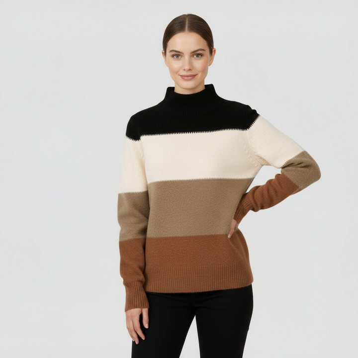 Pull Femme Bicolore Col Montant