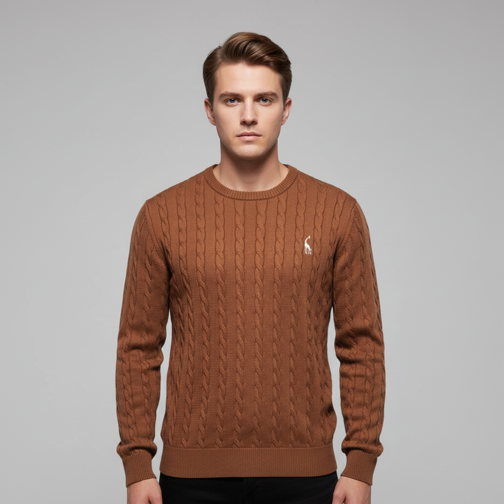 Pull Homme Col Rond Torsadé Coton Mélangé