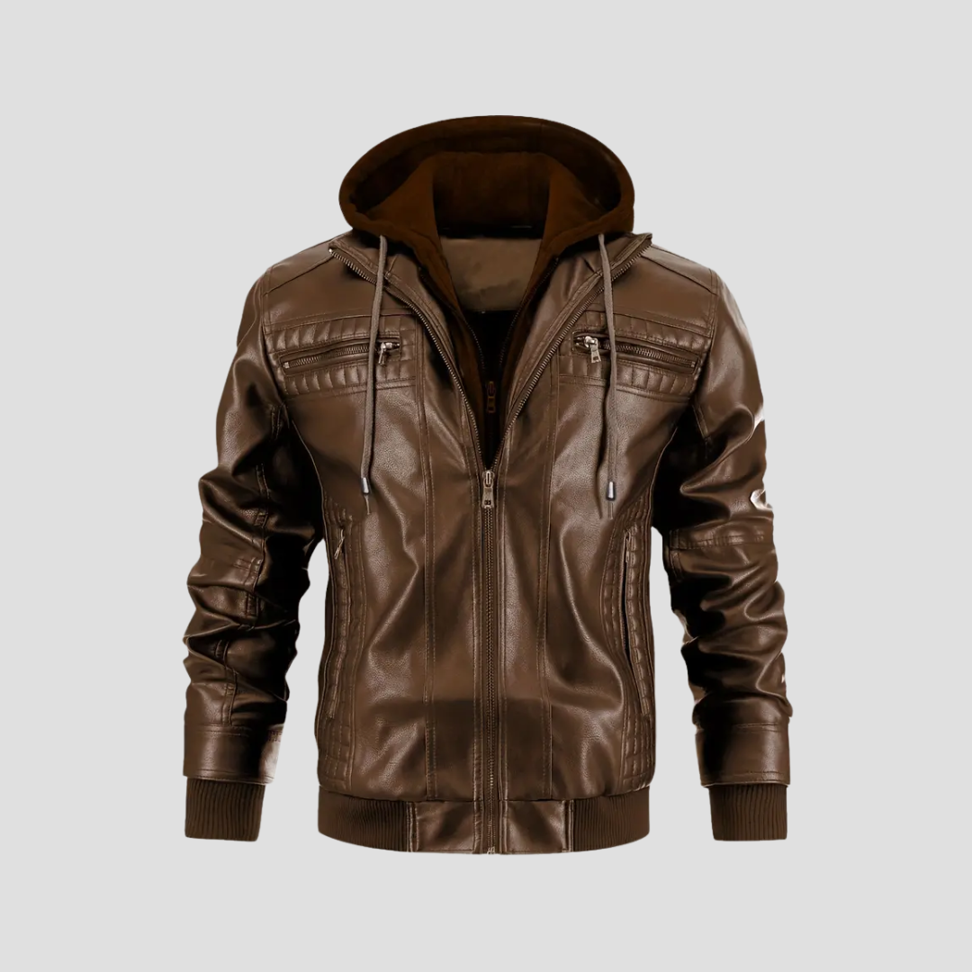 Veste Motard Homme Cuir à Capuche