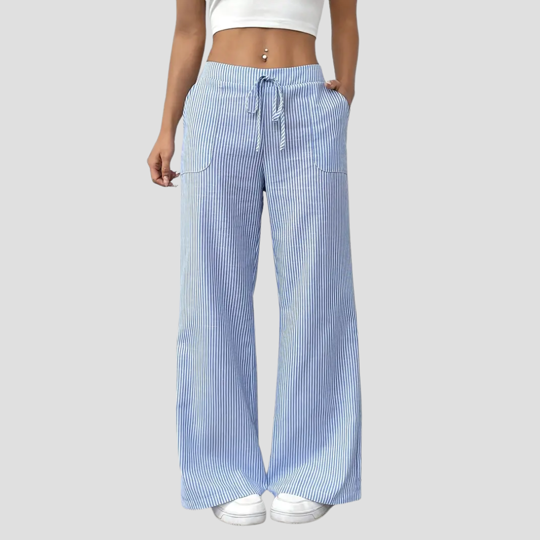 Pantalon Large Femme Rayé | Taille à Cordon