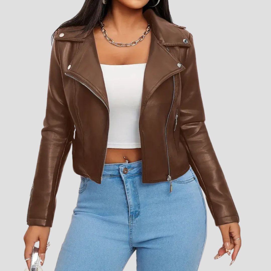 Veste Biker Femme Zippée | Col à Revers