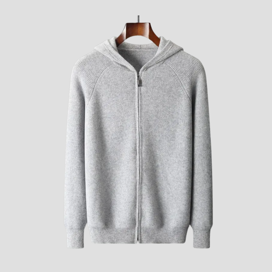 Cardigan Homme Zippé à Capuche Laine Mélangée