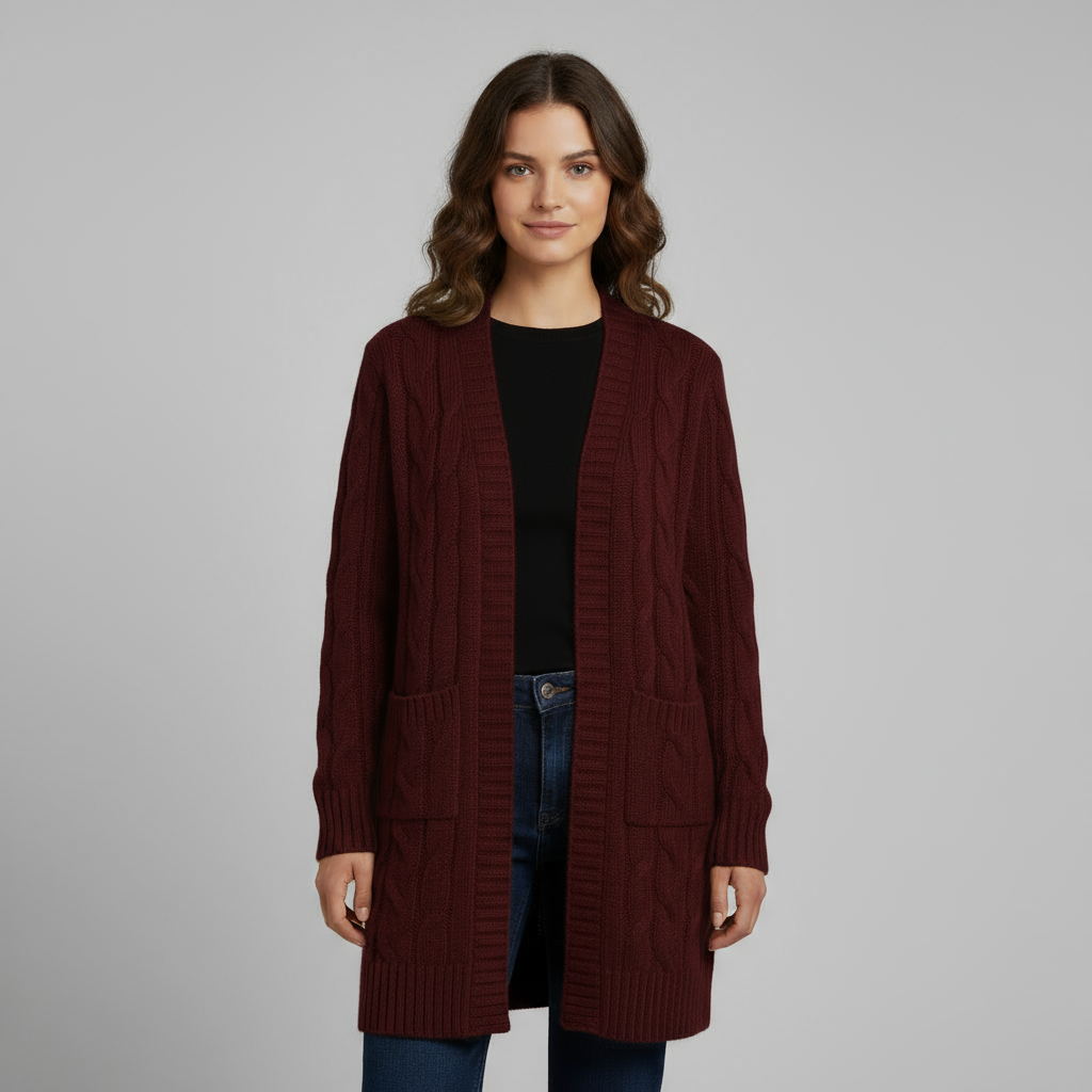 Cardigan Femme Long à Capuche | Maille Côtelée