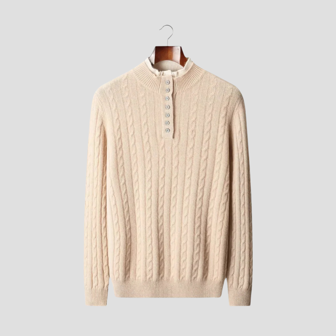 Pull Homme Laine Mérinos Torsadé | Col Boutonné
