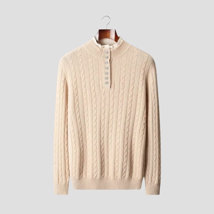 Pull Homme Laine Mérinos Torsadé | Col Boutonné