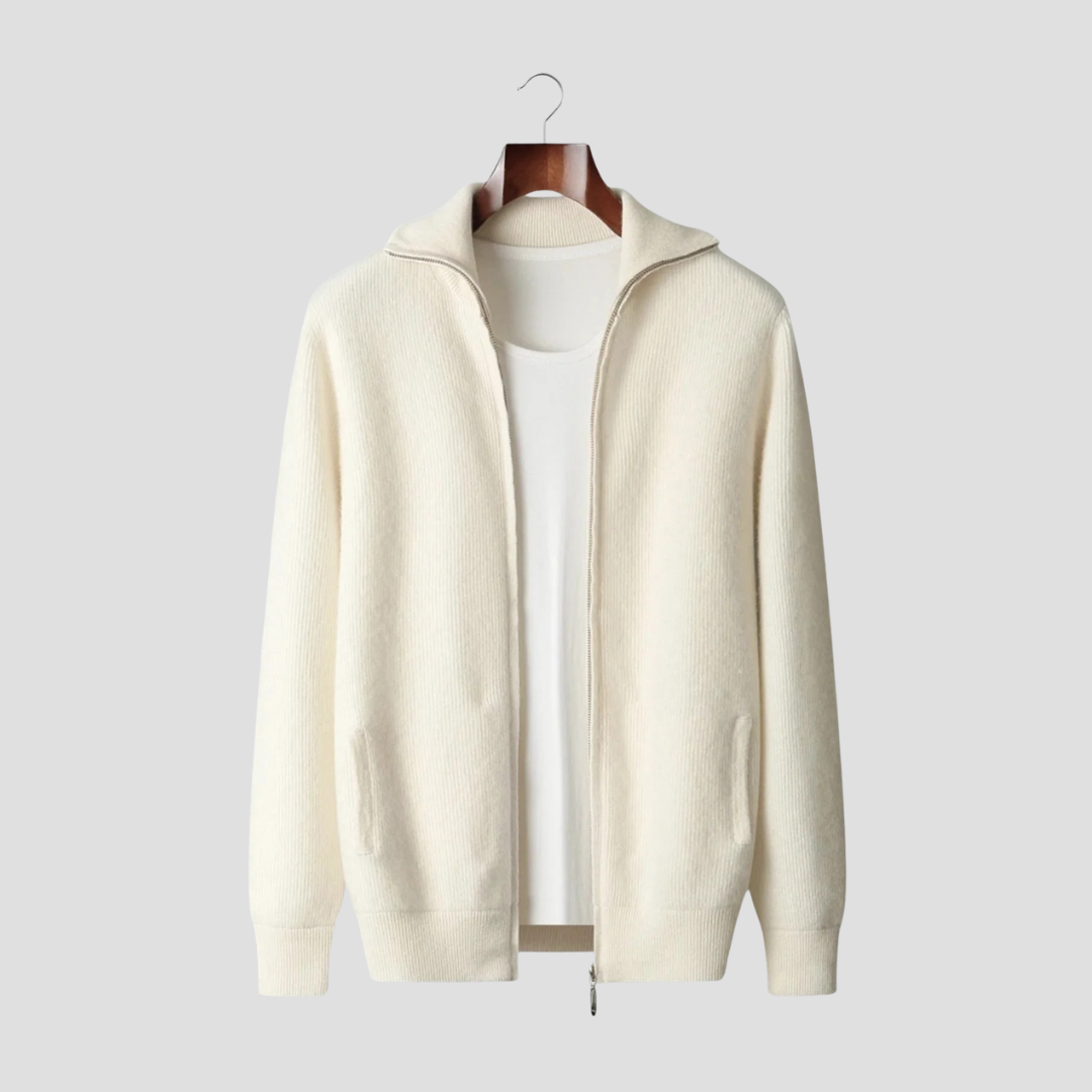 Cardigan Homme Zippé Maille Côtelée | Col Montant