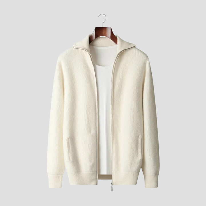 Cardigan Homme Zippé Maille Côtelée | Col Montant