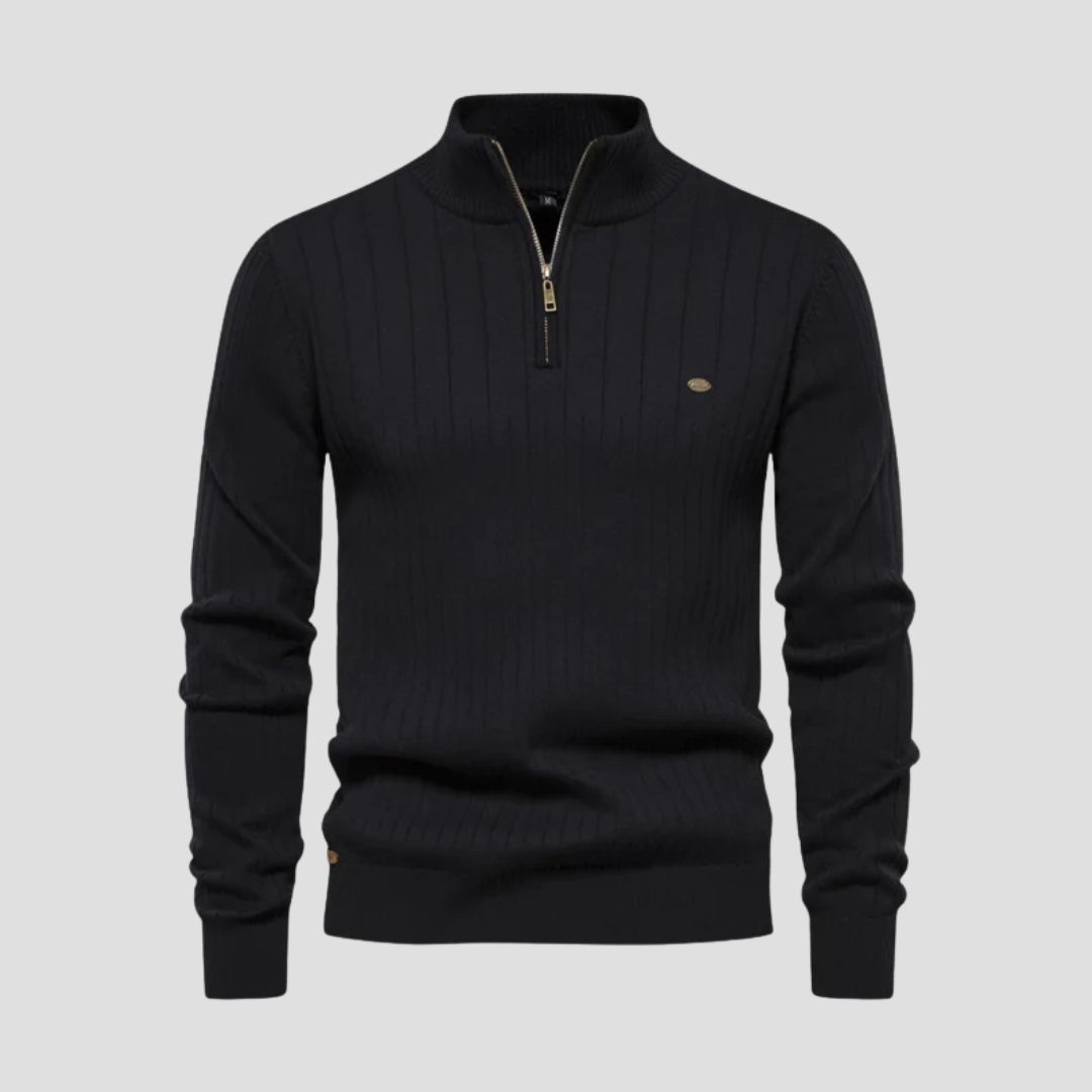 Pull Homme Demi-Zip Maille Côtelée