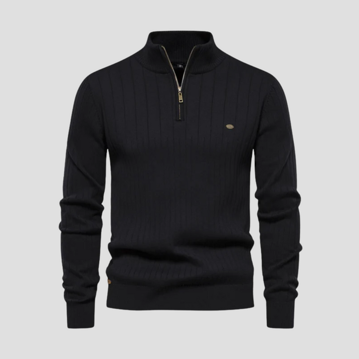 Pull Homme Demi-Zip Maille Côtelée