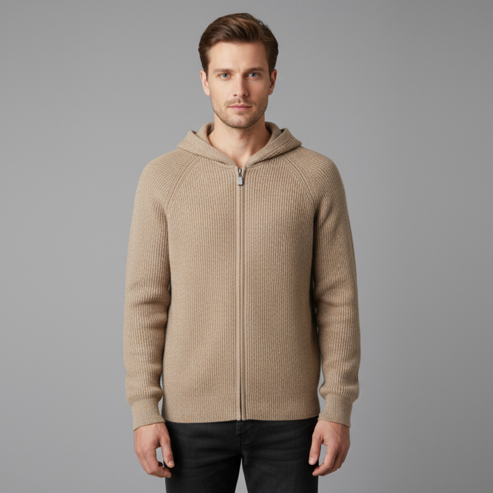 Cardigan Homme Zippé à Capuche Laine Mélangée