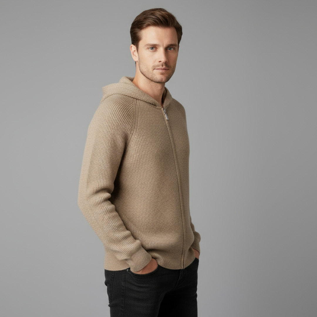 Cardigan Homme Zippé à Capuche Laine Mélangée