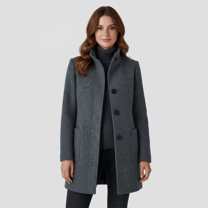 Manteau Femme Laine Mélangée Col Montant