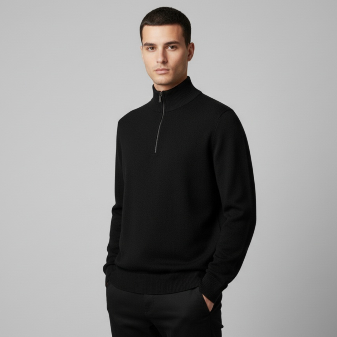 Pull Homme Demi-Zip Col Montant Slim