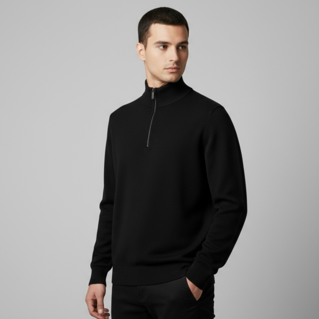 Pull Homme Demi-Zip Col Montant Slim