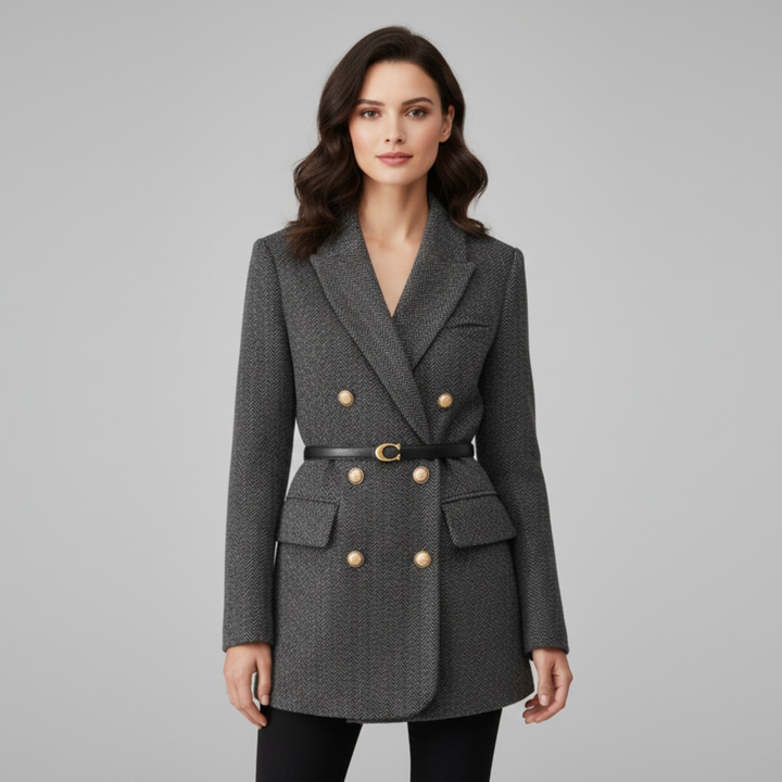 Manteau Femme Tweed Chevrons | Double Boutonnage