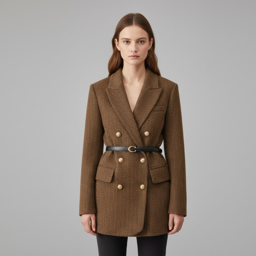 Manteau Femme Tweed Chevrons | Double Boutonnage