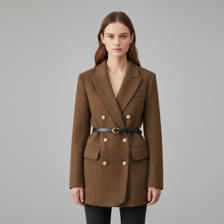 Manteau Femme Tweed Chevrons | Double Boutonnage