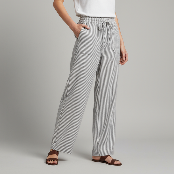 Pantalon Large Femme Rayé | Taille à Cordon
