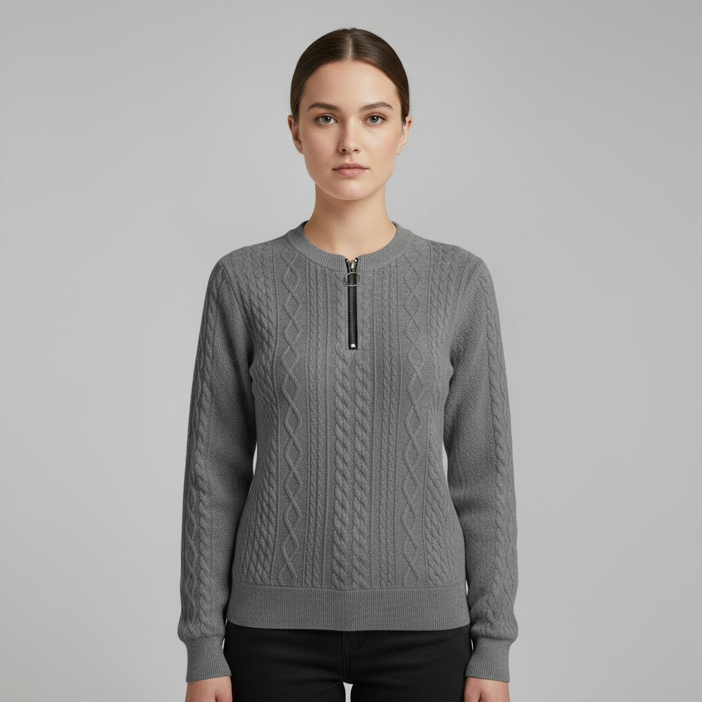 Pull Femme Demi-Zip Col Montant