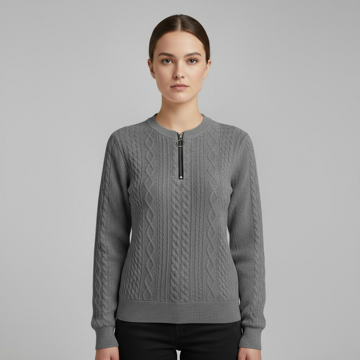 Pull Femme Demi-Zip Col Montant