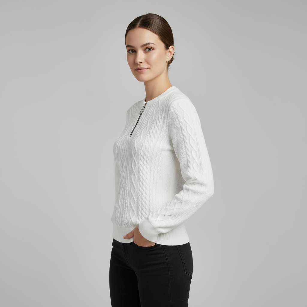 Pull Femme Demi-Zip Col Montant