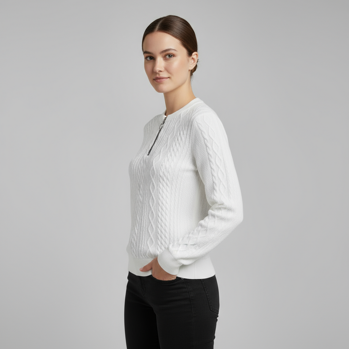 Pull Femme Demi-Zip Col Montant