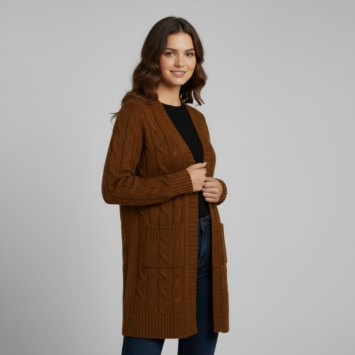 Cardigan Femme Long à Capuche | Maille Côtelée