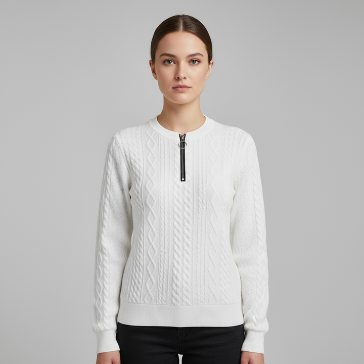 Pull Femme Demi-Zip Col Montant